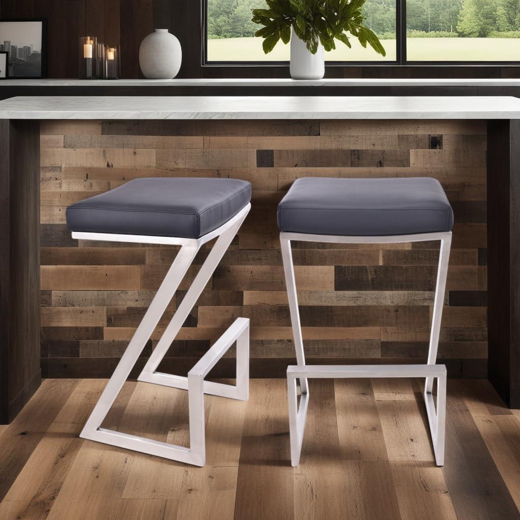 Armen Living Atlantis Backless Faux Leather and Brushed Stainless Steel Bar Stool