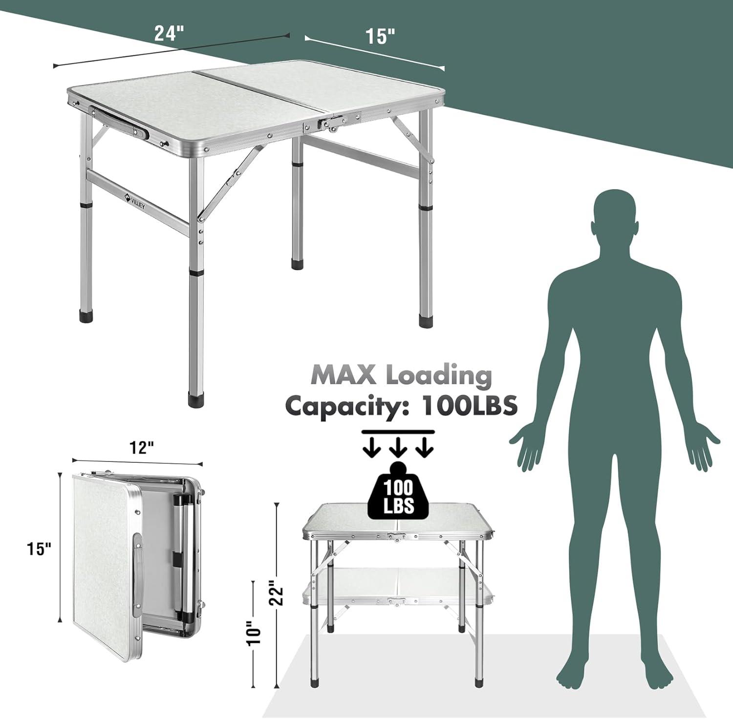 Portable Folding Aluminum and Wood Camping Table with Adjustable Legs