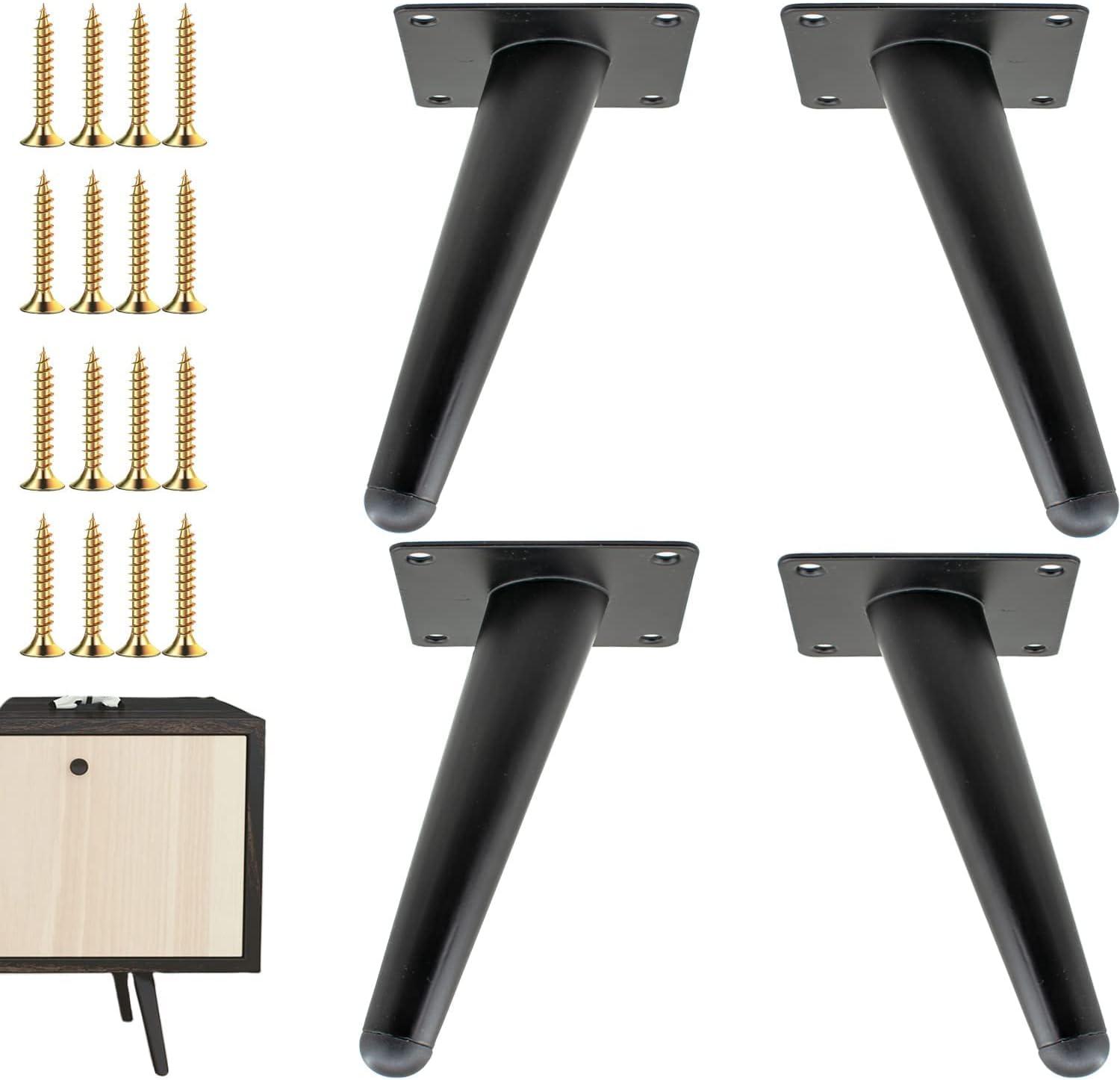 6 Inch Furniture Legs, Set of 4, Mid-Century Style Metal Replacement Legs for Chairs, Sofas, Cabinets, Tables, and DIY Projects