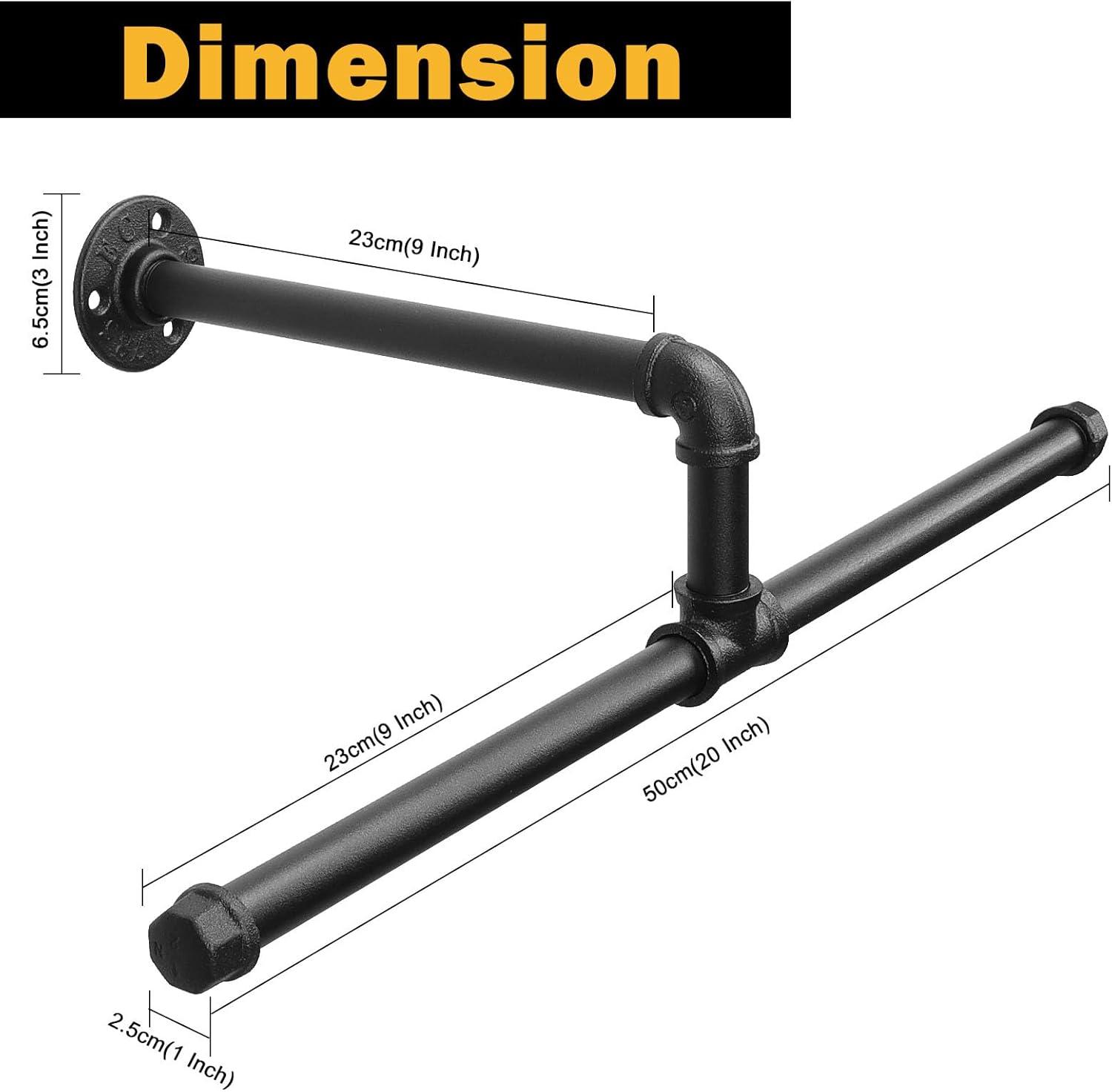 Industrial Pipe Clothes Rack Floating DIY Wall Mounted, Heavy Duty Rustic Vintage Clothing Rod, Metal Garment Bar Space-Saving Hanging for Bedroom, Bathroom and Laundry Room (Black)