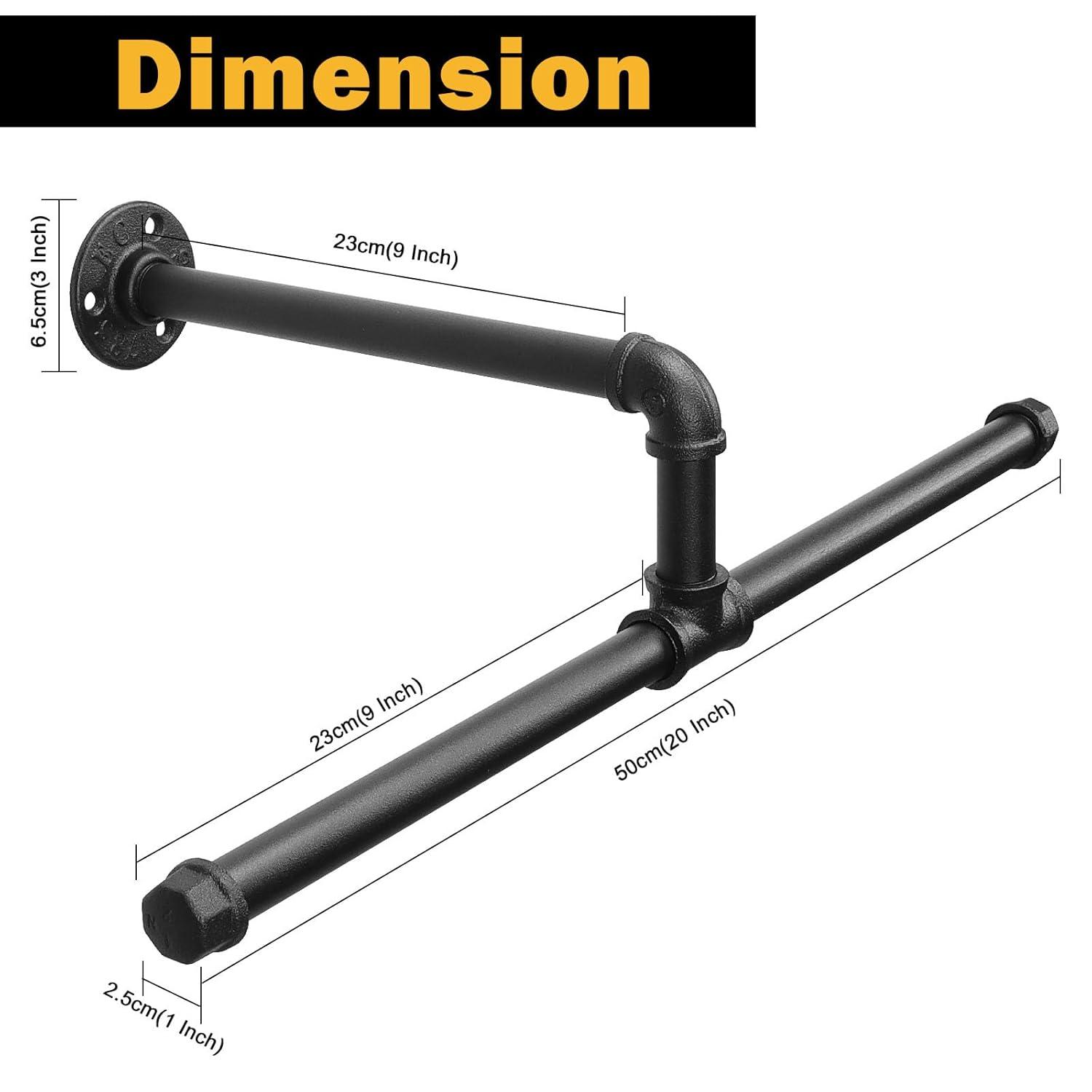 Industrial Pipe Clothes Rack Floating DIY Wall Mounted, Heavy Duty Rustic Vintage Clothing Rod, Metal Garment Bar Space-Saving Hanging for Bedroom, Bathroom and Laundry Room (Black)