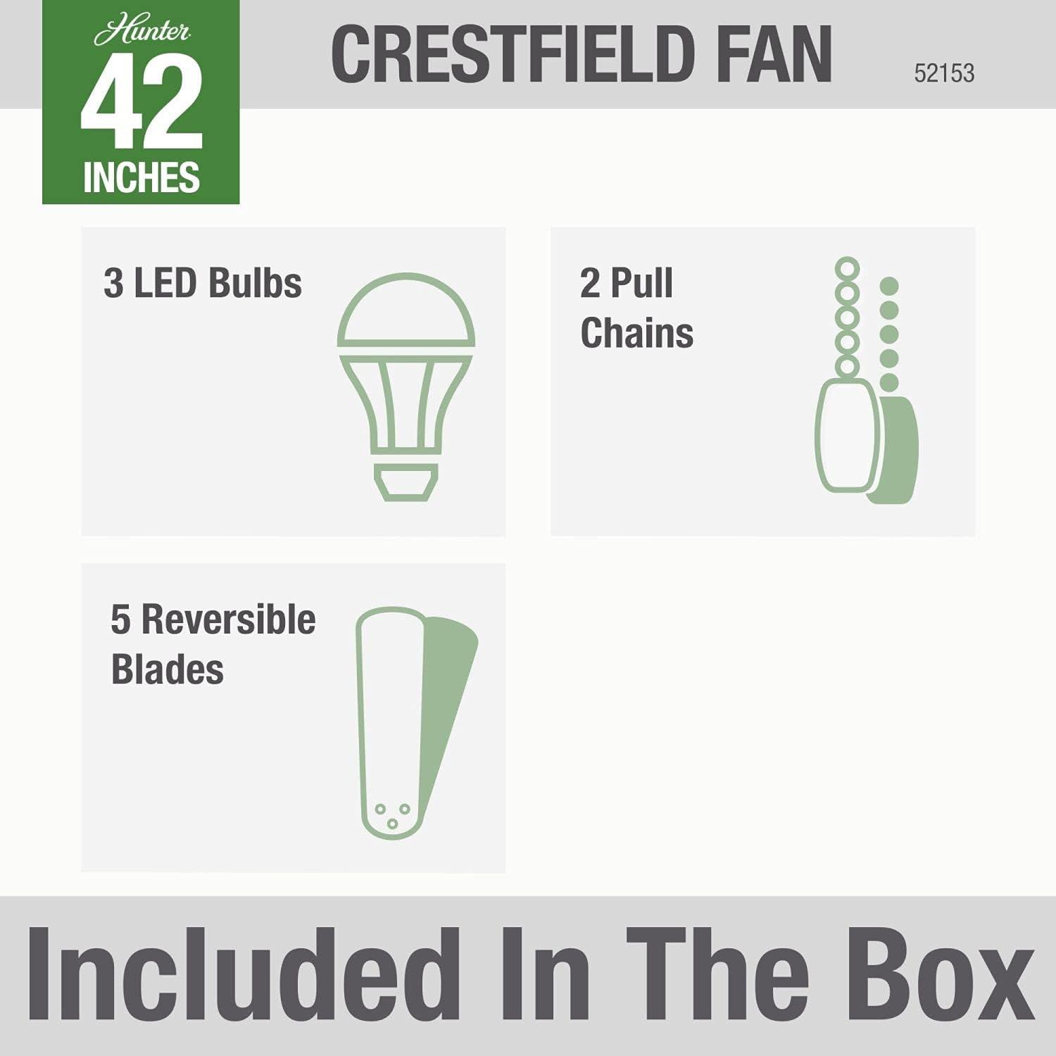 42" Crestfield 5 - Blade Standard Ceiling Fan with Lights and Pull Chains