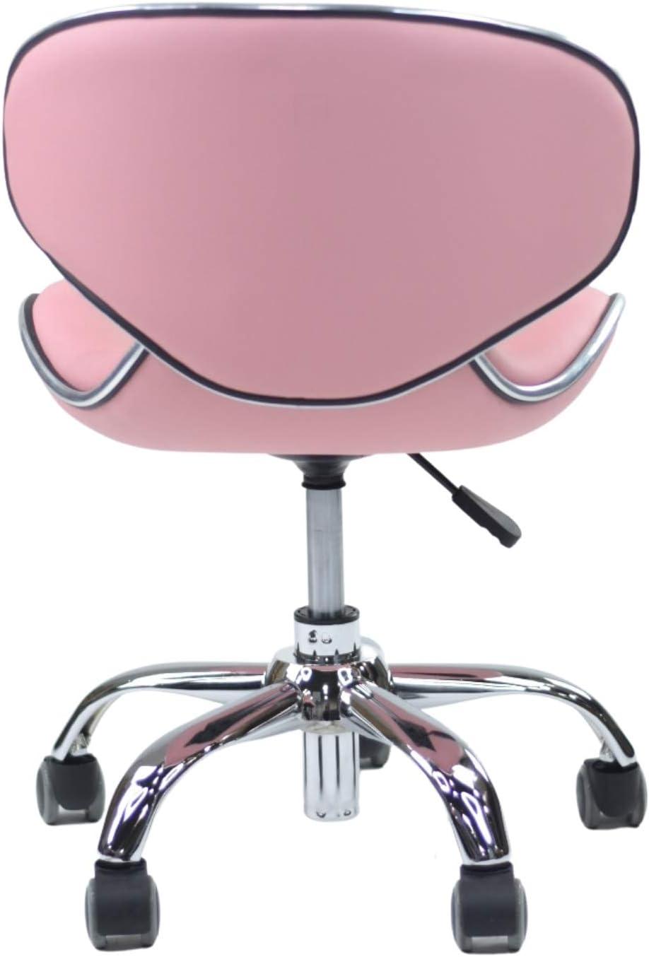 Pink Adjustable Rolling Stool with Chrome Base and Backrest