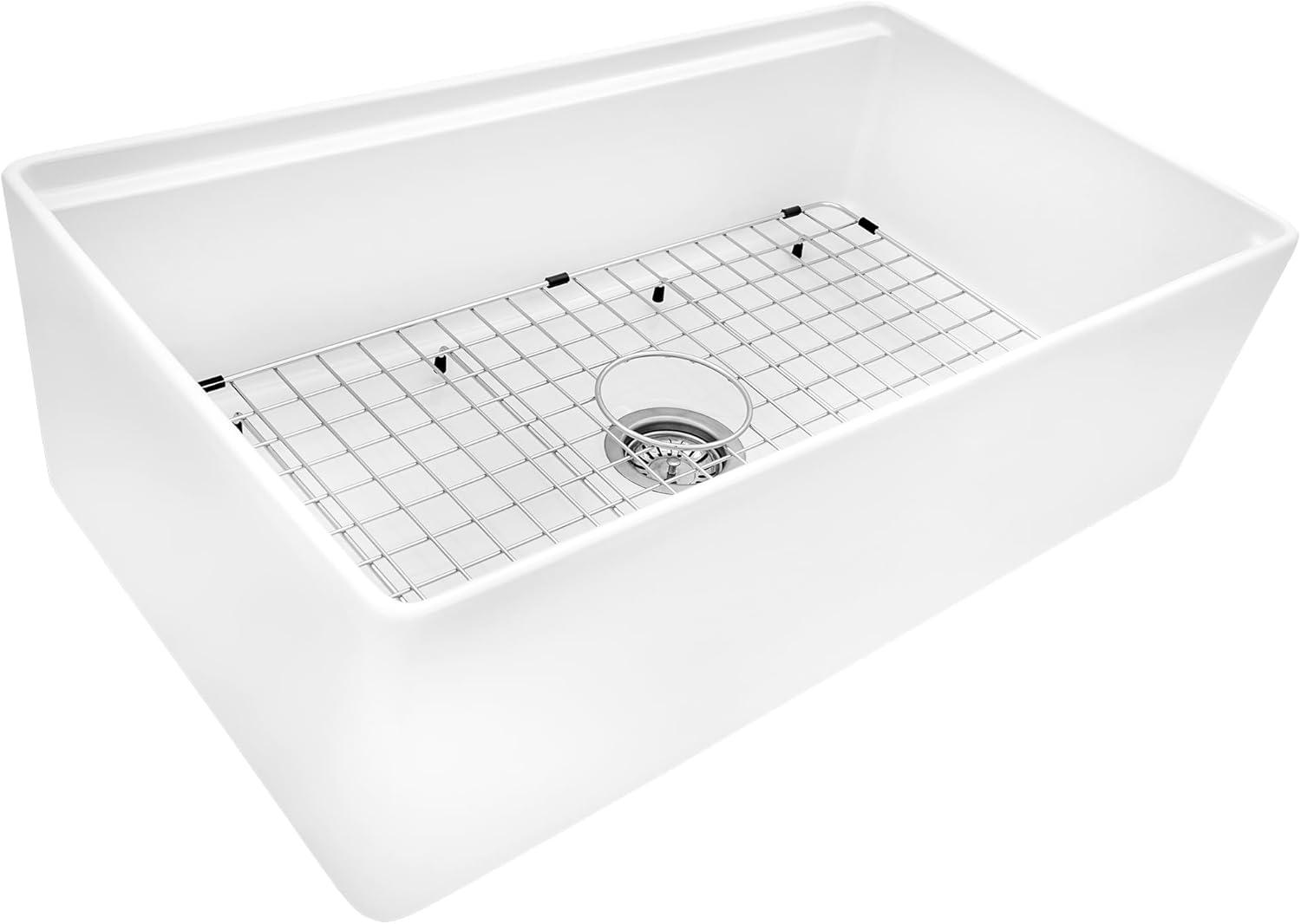 Ruvati USA  33 in. Fireclay Workstation White Farmhouse Kitchen Sink Apron Front Single Bowl