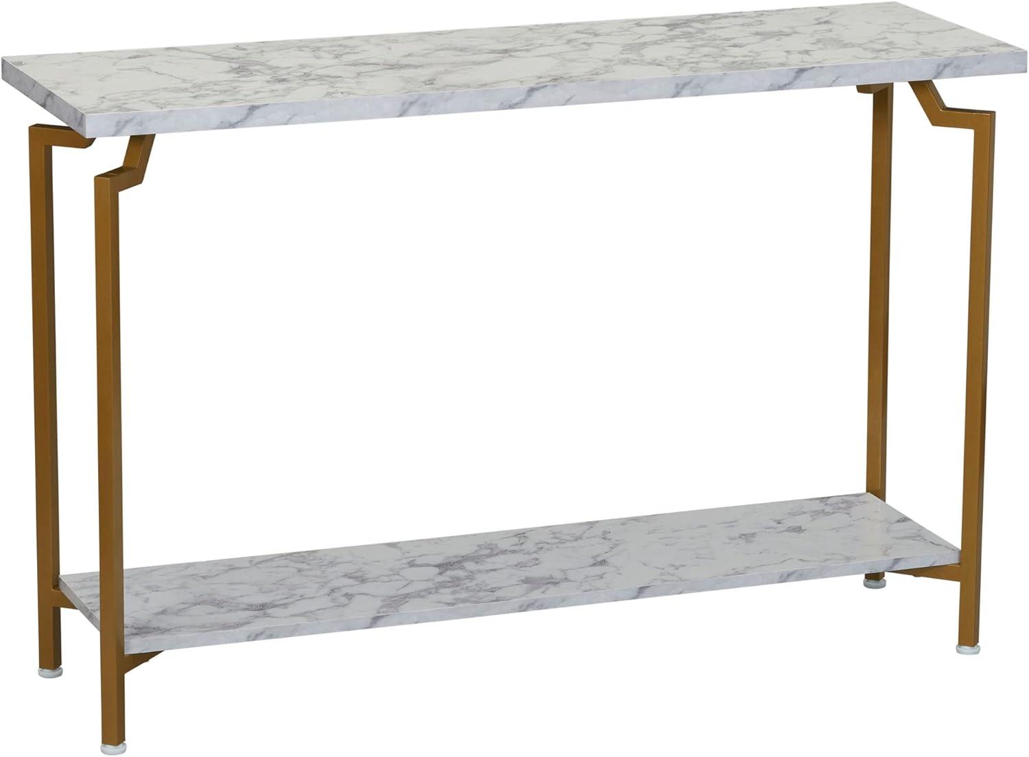 Crown Console Sofa Table with Storage Shelf White Marble and Gold Metal