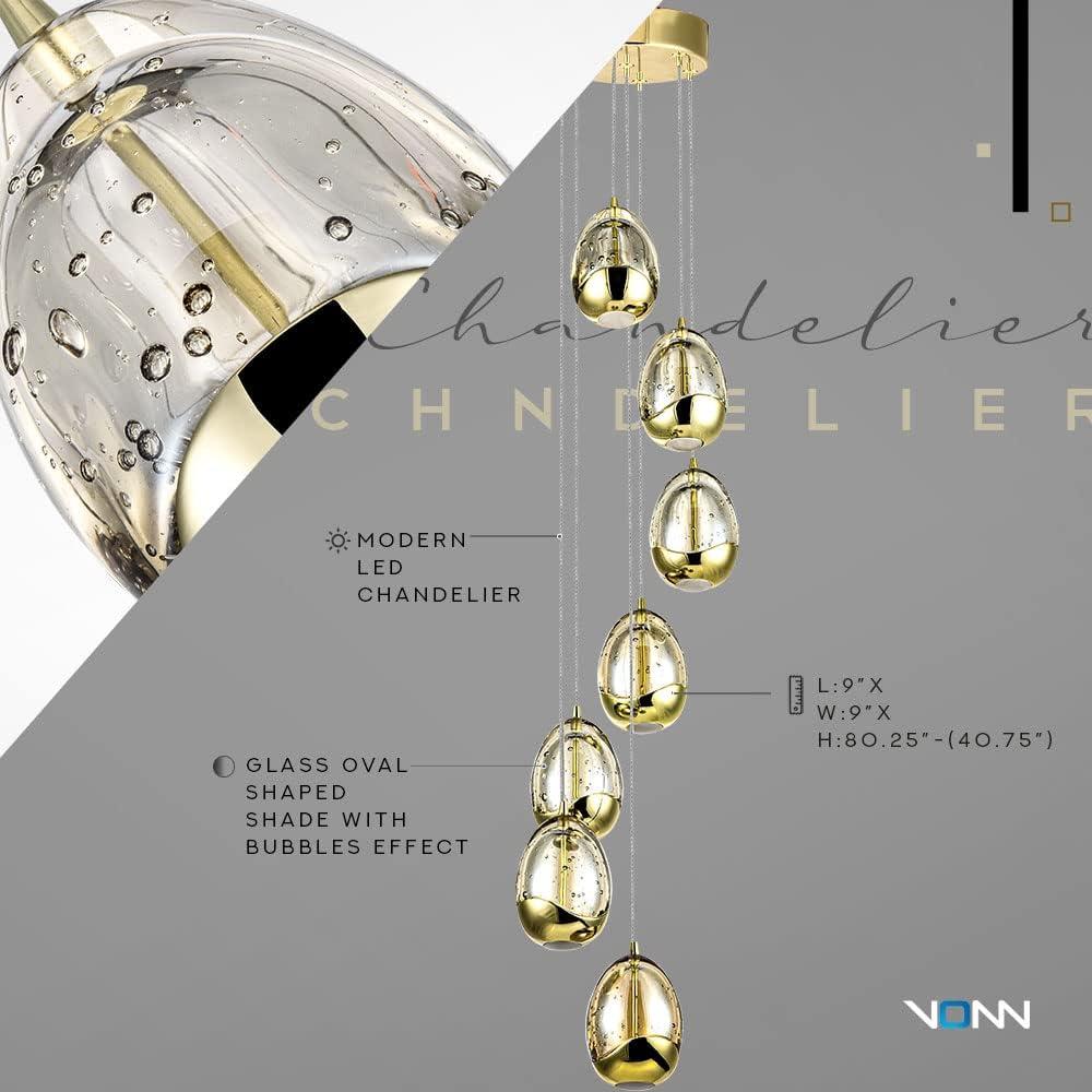 Venezia 7-Light Pendant Height Adjustable ETL Certified LED Teardrop Chandelier, Globe Glass Shades