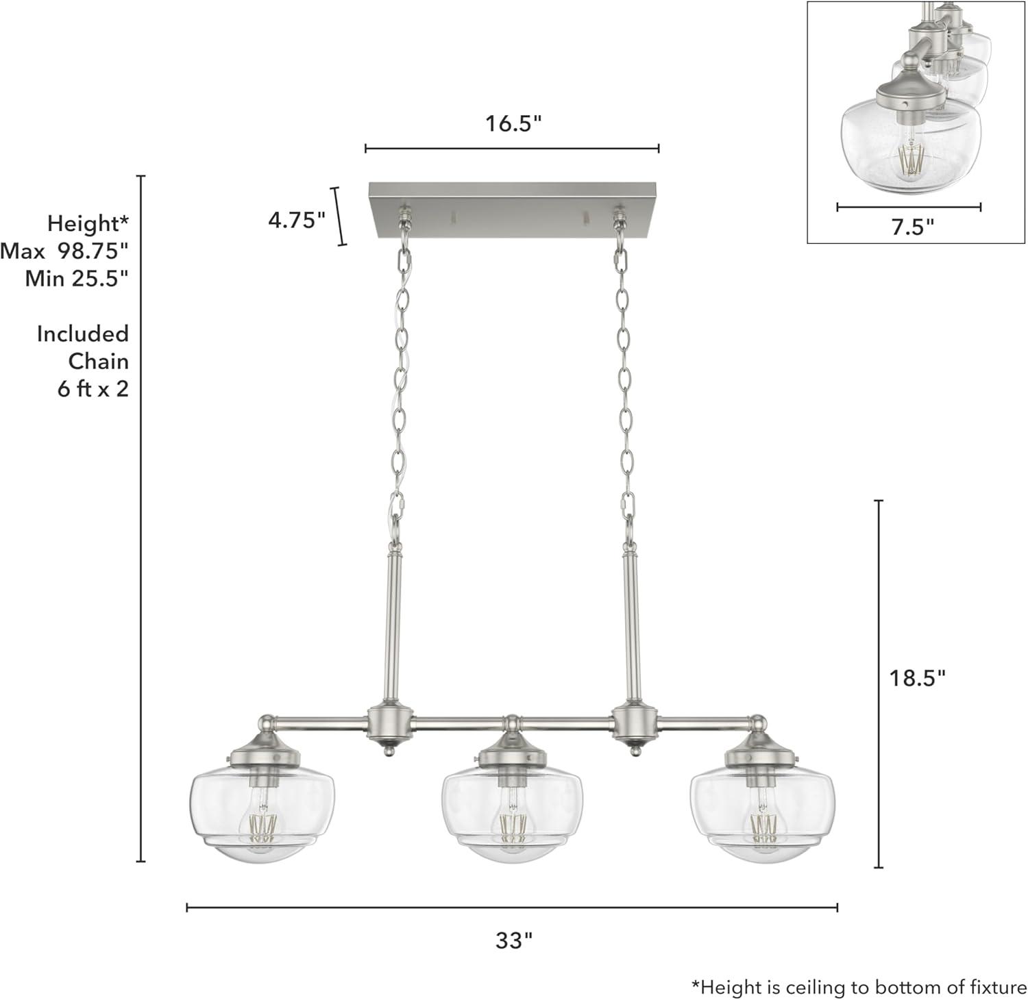 Saddle Creek Brushed Nickel 3-Light Schoolhouse Linear Chandelier