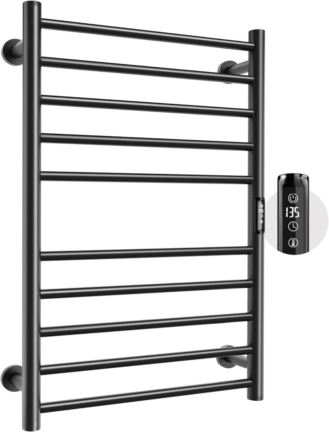 VEVOR 10-Bar Wall-Mounted Heated Towel Warmer Rack, Black, Adjustable Temperature