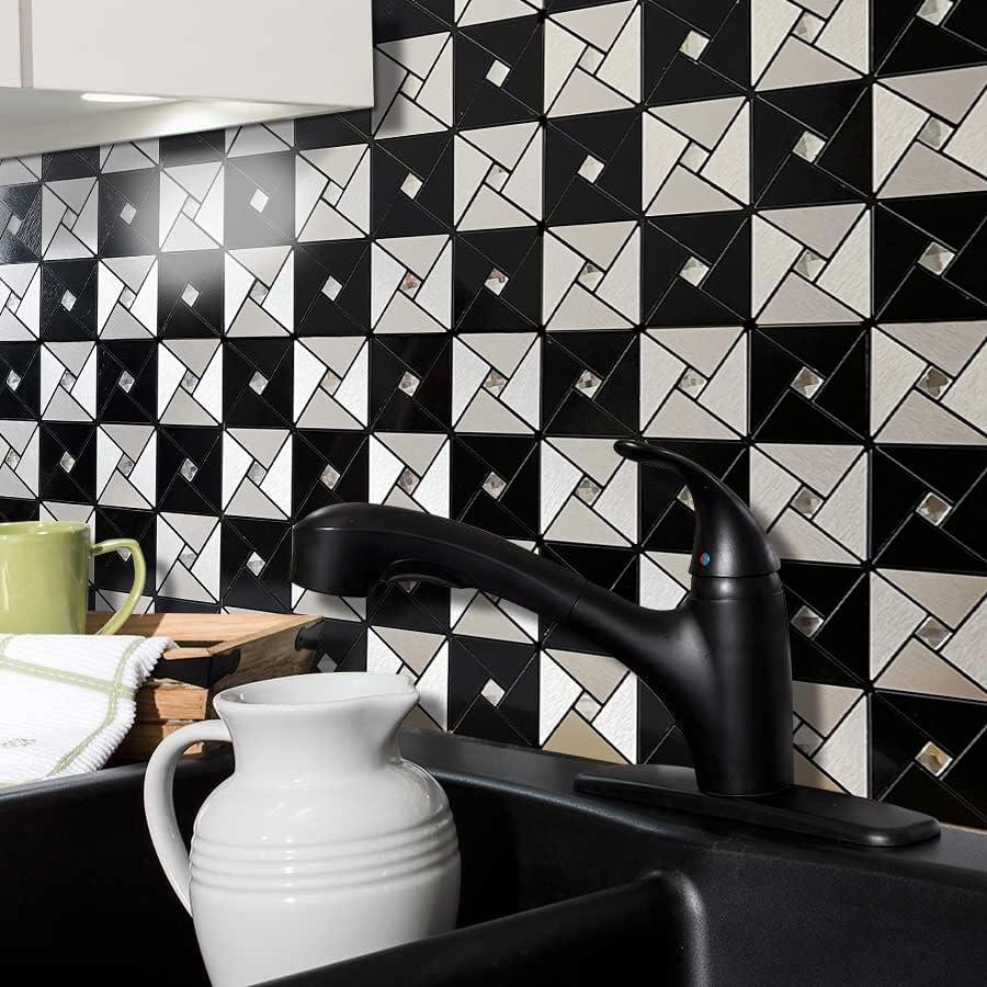 DICOFUN 10-Sheet Peel and Stick Backsplash Metal Tile, Mixed Glass Self-Adhesive Mosaic Tiles, Stainless Steel Stick on Wall Tiles for Kitchen and Bathroom Backspalsh, Mirror Décor