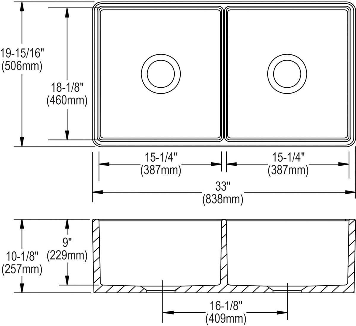 White Fireclay 33" Double Bowl Farmhouse Kitchen Sink