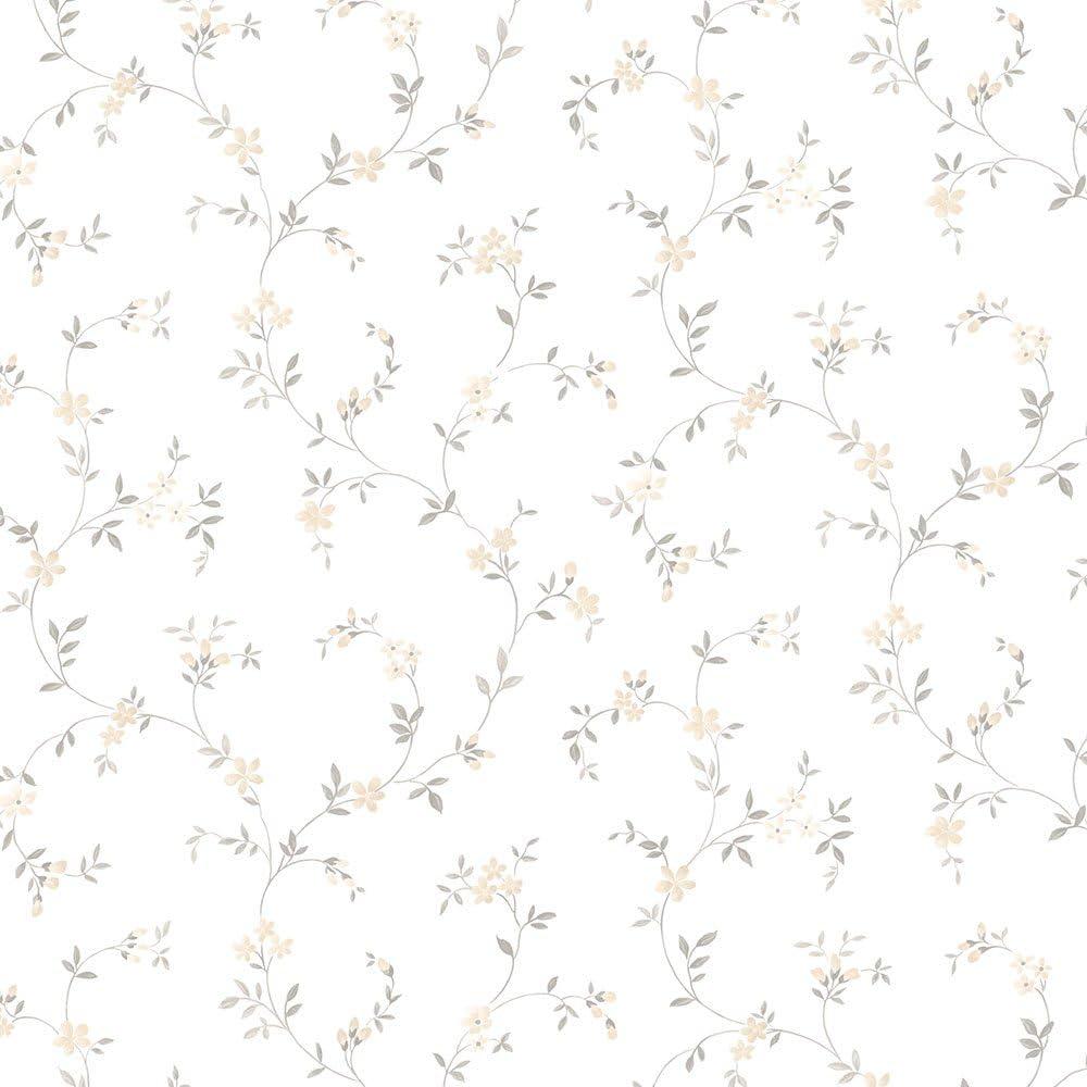 Beige and Grey Floral Vine Pre-pasted Vinyl Wallpaper