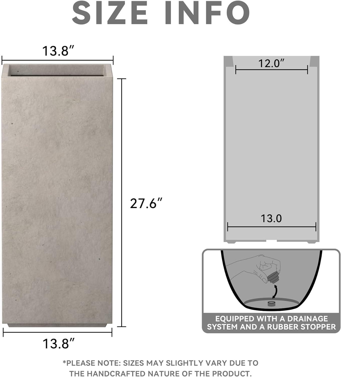 Rosemead Home & Garden, Inc. 14" Wide Kante Lightweight Durable Modern Tall Square Outdoor Decorative Planter Weathered Concrete Gray