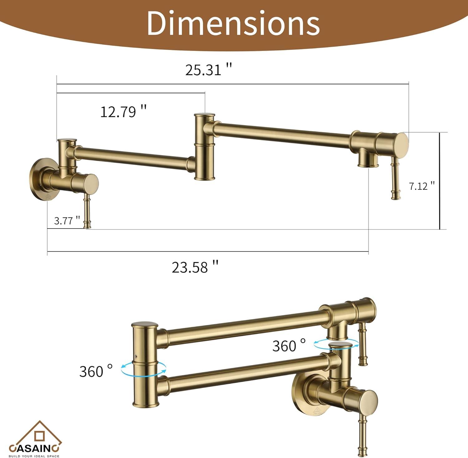 Pot Filler Faucet Brushed Nickel, ARCORA Modern Pot Filler Wall Mount Kitchen Folding Faucet 2 Handle With Double Joint Swing Arms Brass Stove Faucet