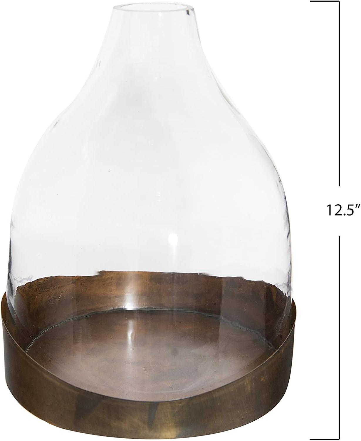 10" x 7" Glass Cloche with Metal Antique Copper Finish Trays Brass - Storied Home: Vintage Display Dome, Elegant Terrarium