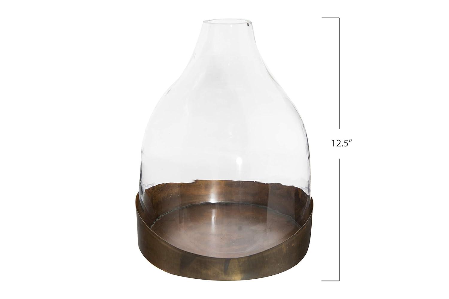 10" x 7" Glass Cloche with Metal Antique Copper Finish Trays Brass - Storied Home: Vintage Display Dome, Elegant Terrarium