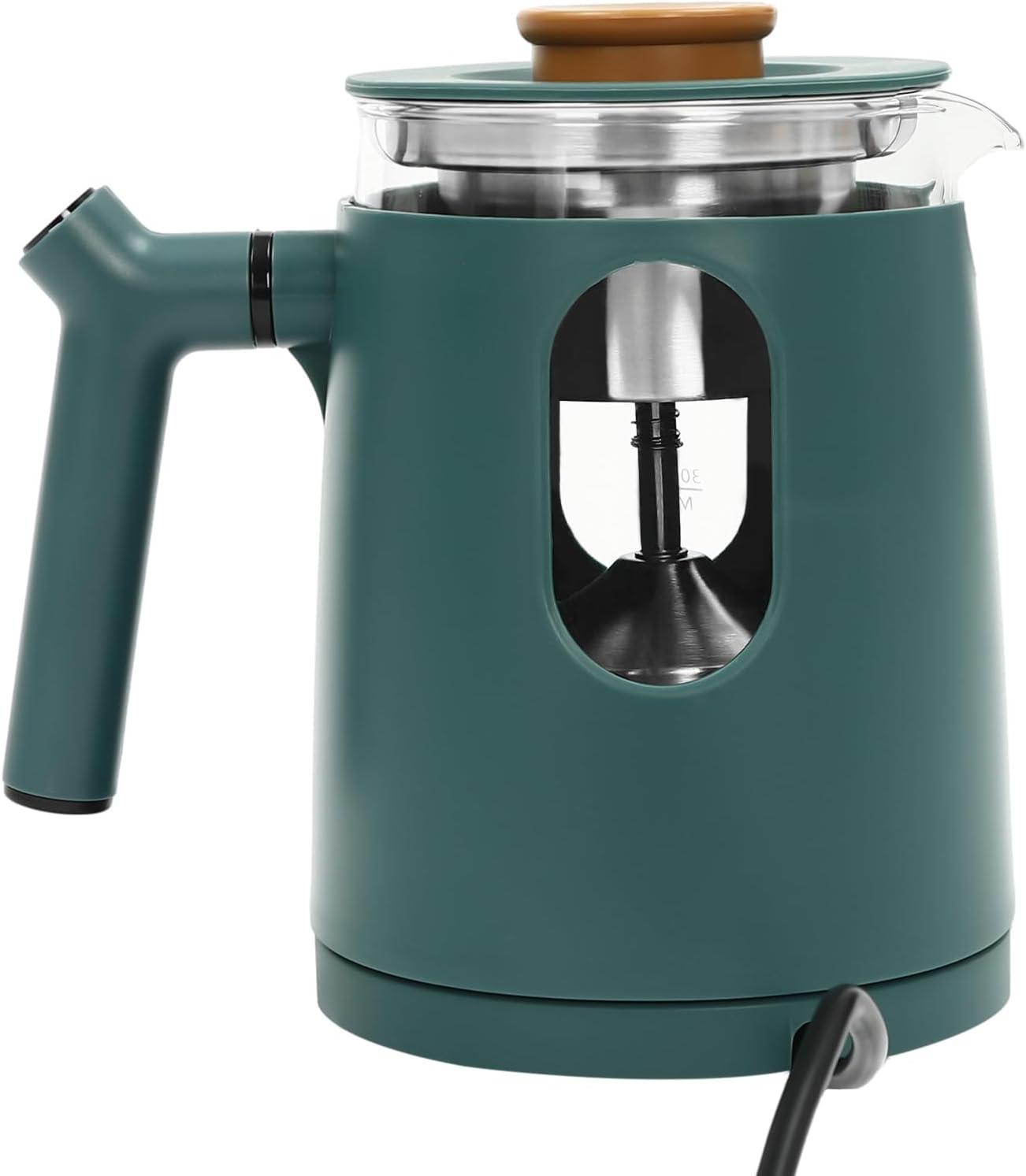 Green Stainless Steel and Glass Electric Tea Kettle with Temperature Control