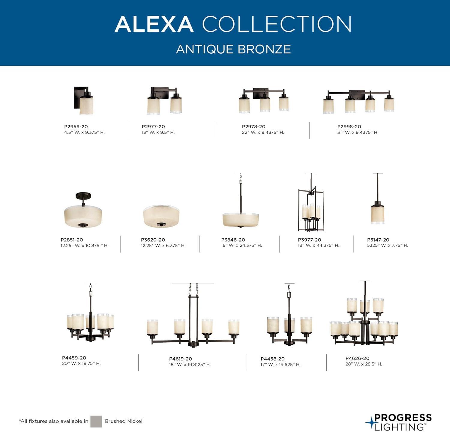 Progress Lighting Alexa Collection 2-Light Bath Fixture, Antique Bronze, White Linen Glass Shade