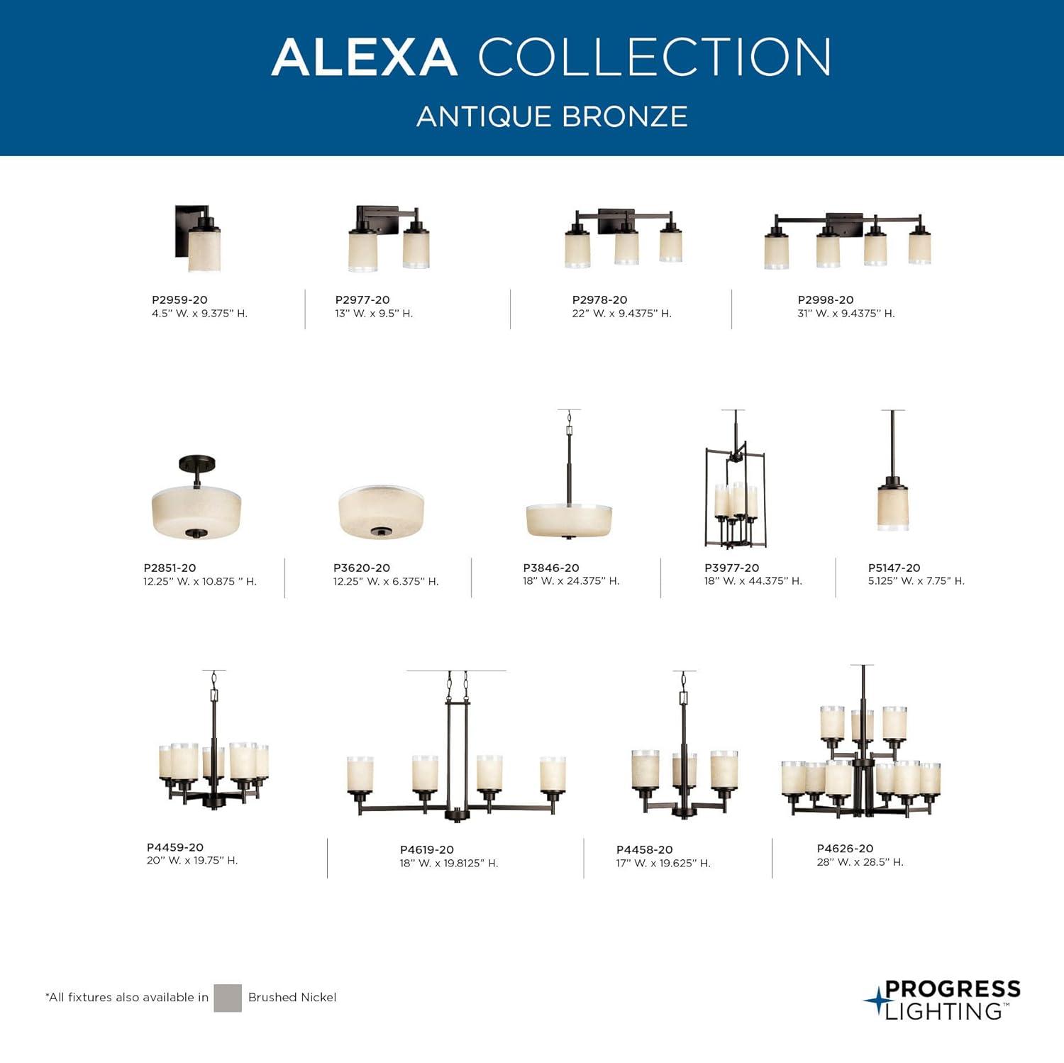 Progress Lighting Alexa Collection 2-Light Bath Fixture, Antique Bronze, White Linen Glass Shade