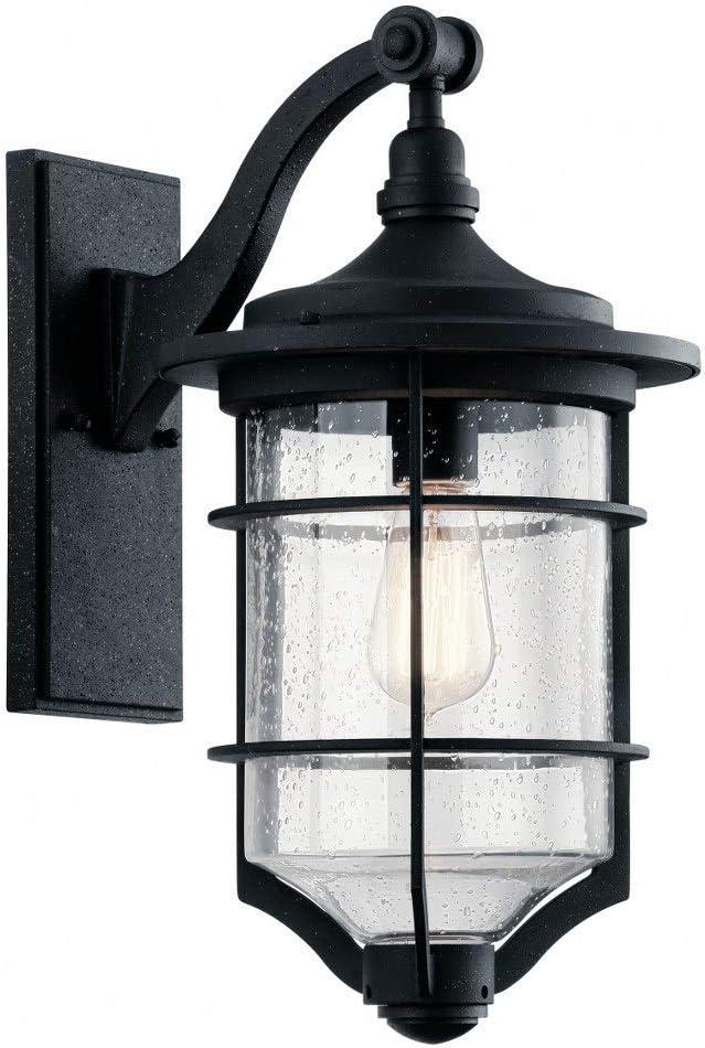 Transitional Nautical 18.25" Black Outdoor Wall Sconce with Clear Seeded Glass