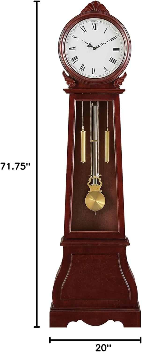 Brown Wood Grandfather Clock with Gold Pendulum and Chime