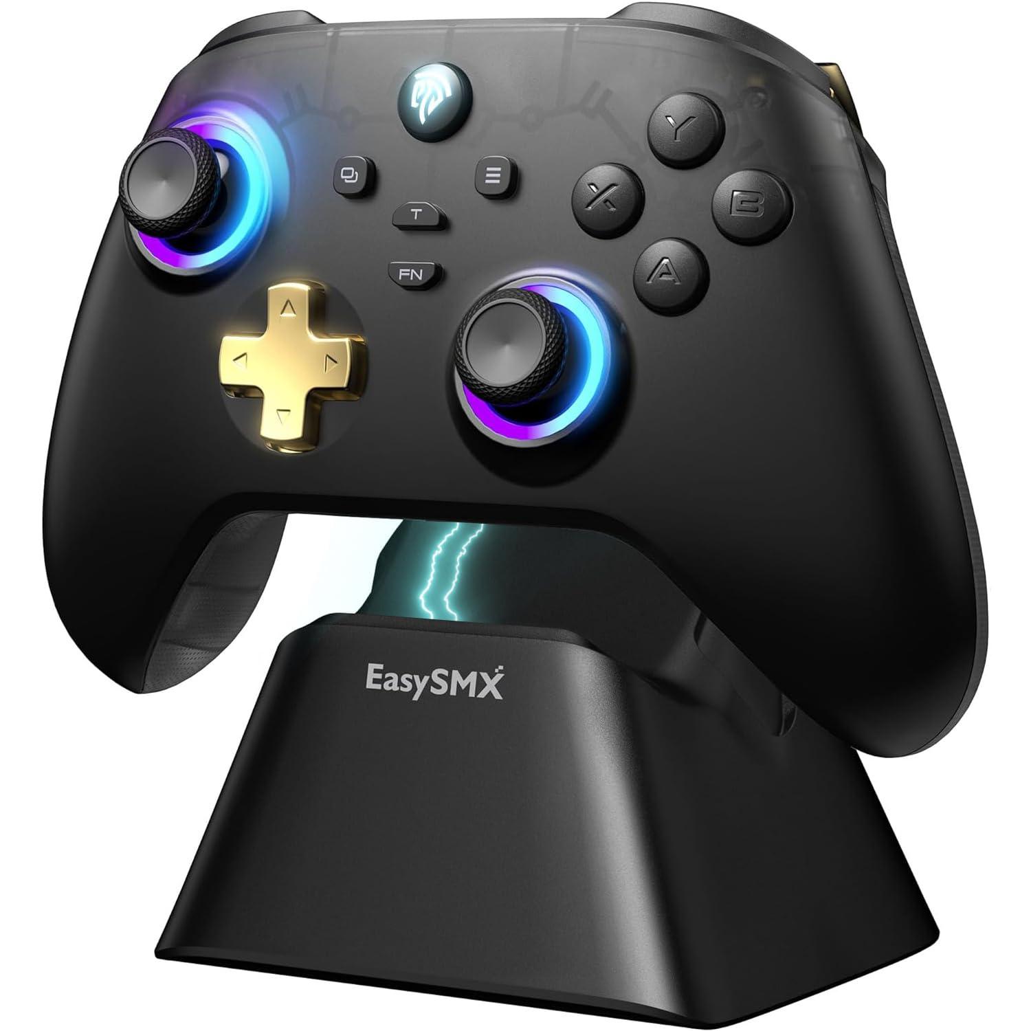 EasySMX Pro Wireless Gaming Controller with Charging Dock–Hall Effect Joysticks & Triggers, RGB Lighting for PC/iOS/Android/Switch