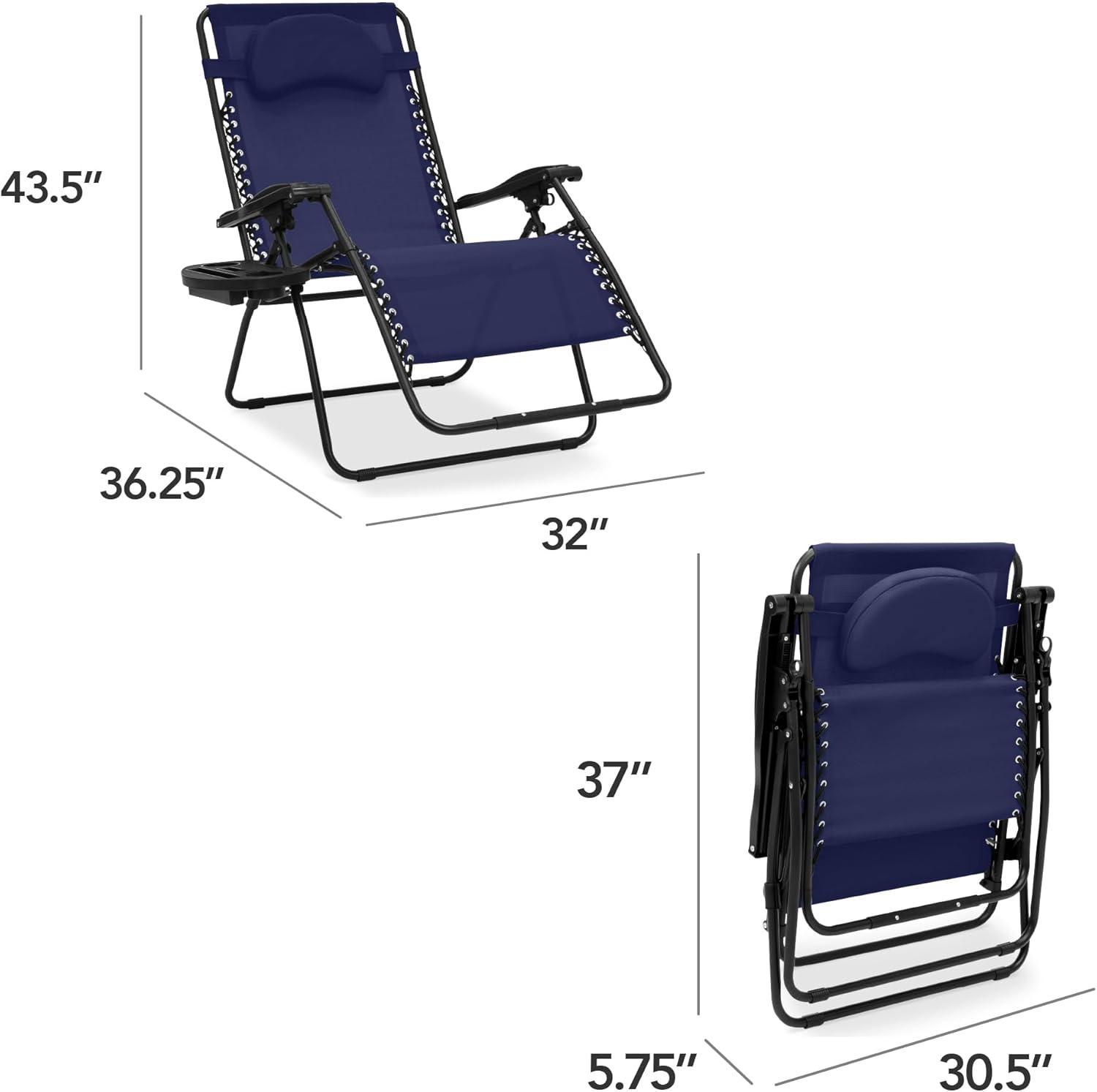 Best Choice Products Oversized Zero Gravity Chair, Folding Outdoor Patio Recliner w/ Cup Holder - Navy