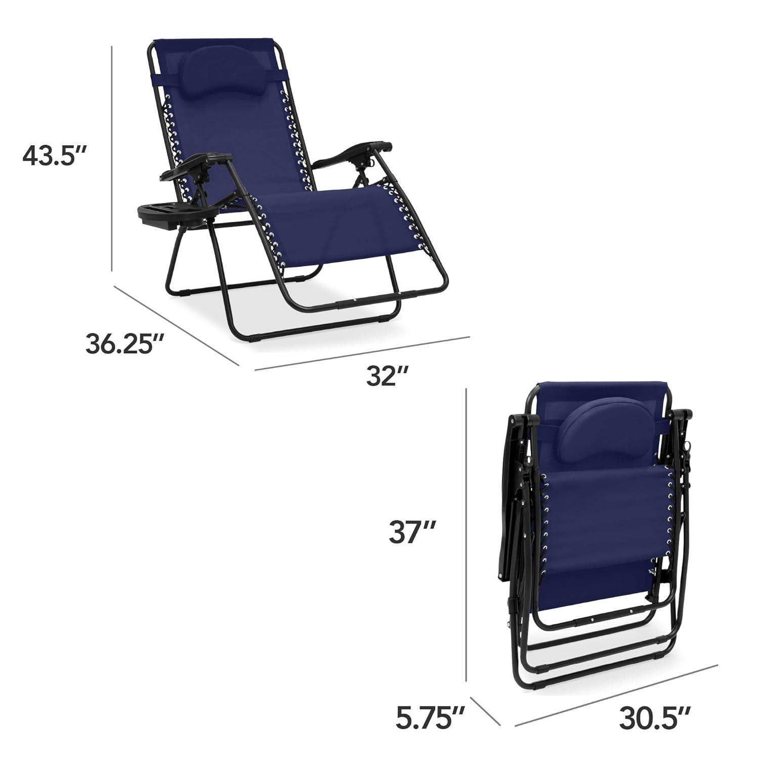 Navy Blue Steel Frame Zero Gravity Outdoor Recliner with Cushions