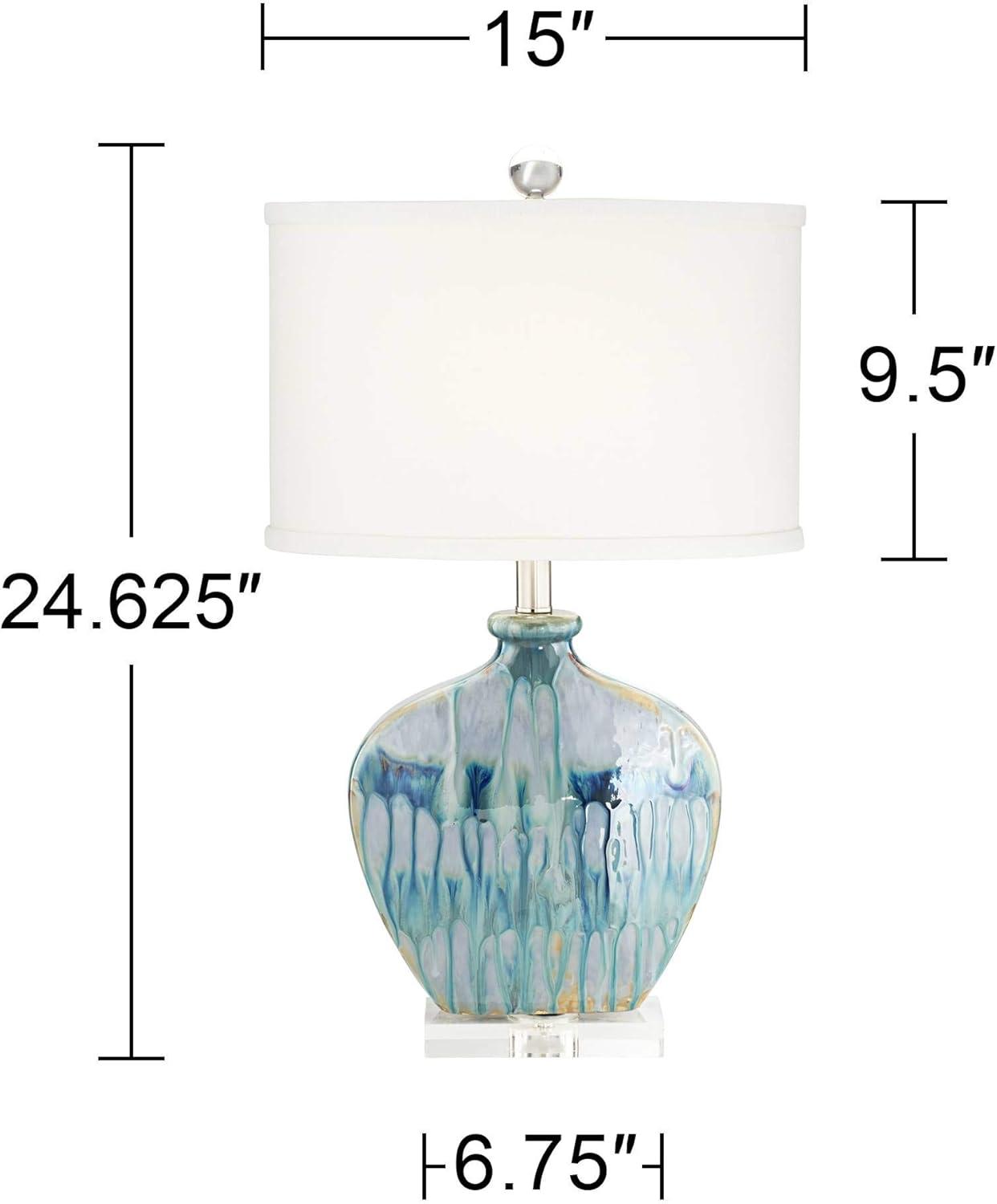 Possini Euro Design Mia 25" High Mid Century Modern Coastal Table Lamp Blue Drip Ceramic Single Off-White Shade Living Room Bedroom (Colors May Vary)