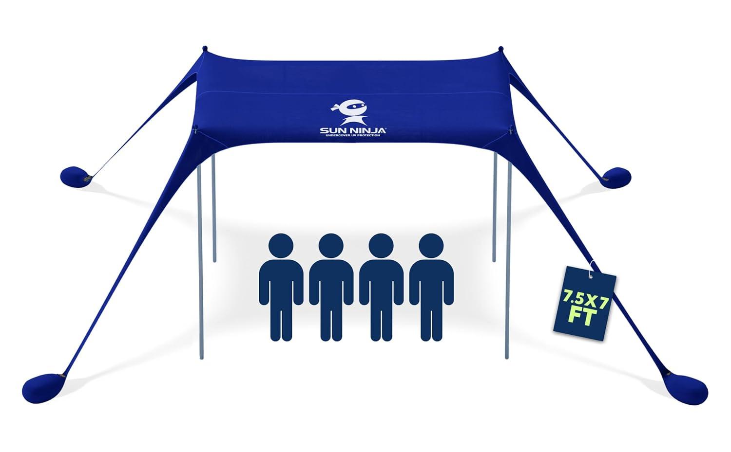 SUN NINJA 7x7.5 FT Pop-Up Beach Tent with Sand Shovel, Pegs & Stability Poles – Royal Blue Sun Shelter for Beach, Camping & Outdoor Use