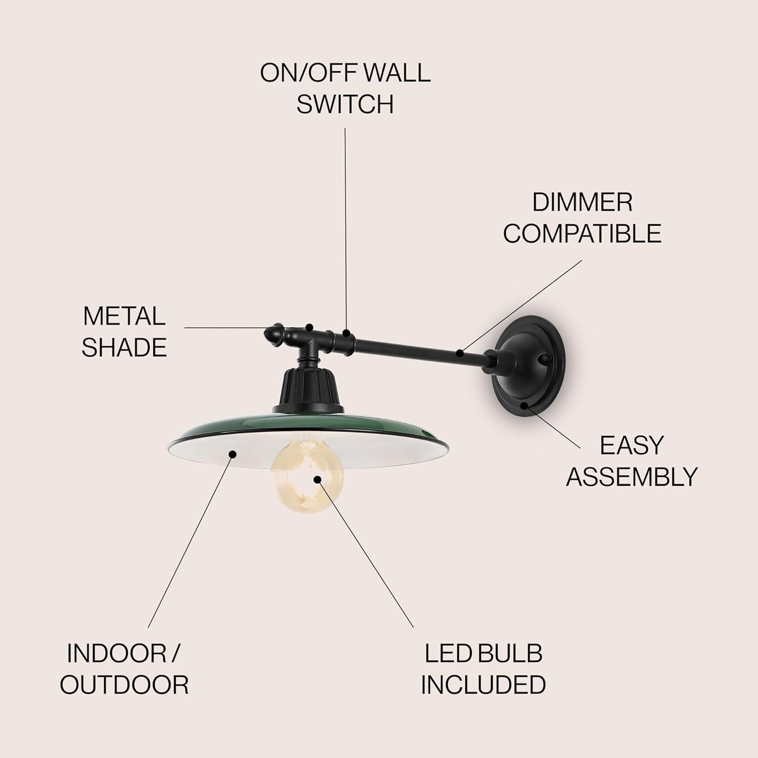 Bonner Farmhouse 12" Green Iron LED Victorian Lantern Sconce