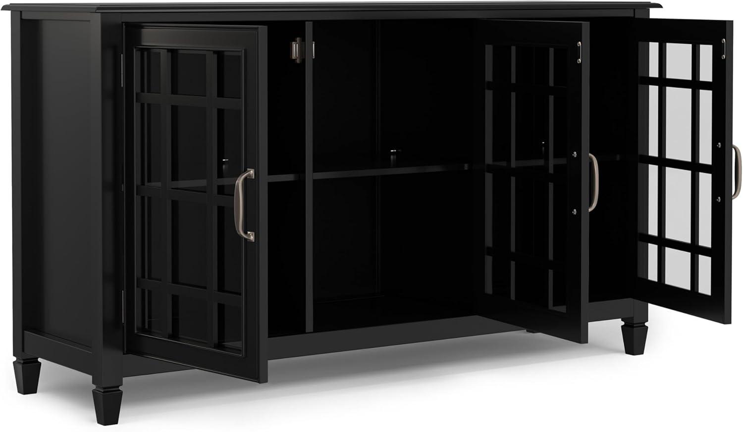 Black Solid Wood 60" Wide Storage Cabinet Buffet with Adjustable Shelving