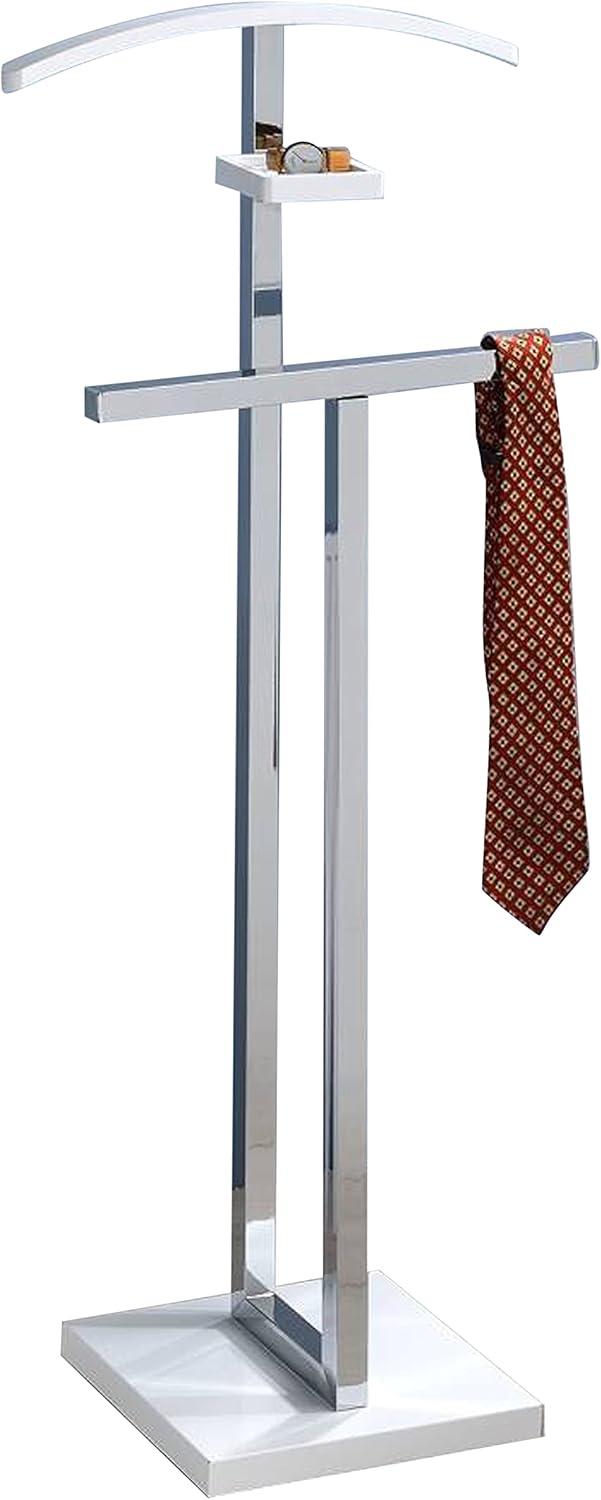 Kings Brand Furniture - Vaccaro Metal & Wood Suit Valet Stand, Clothes Rack, White/Chrome