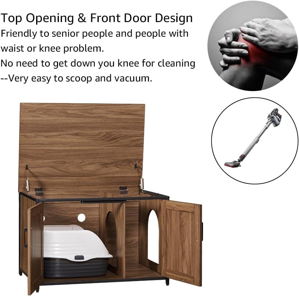 unipaws Cat Litter Box Enclosure - Top Opening - Walnut