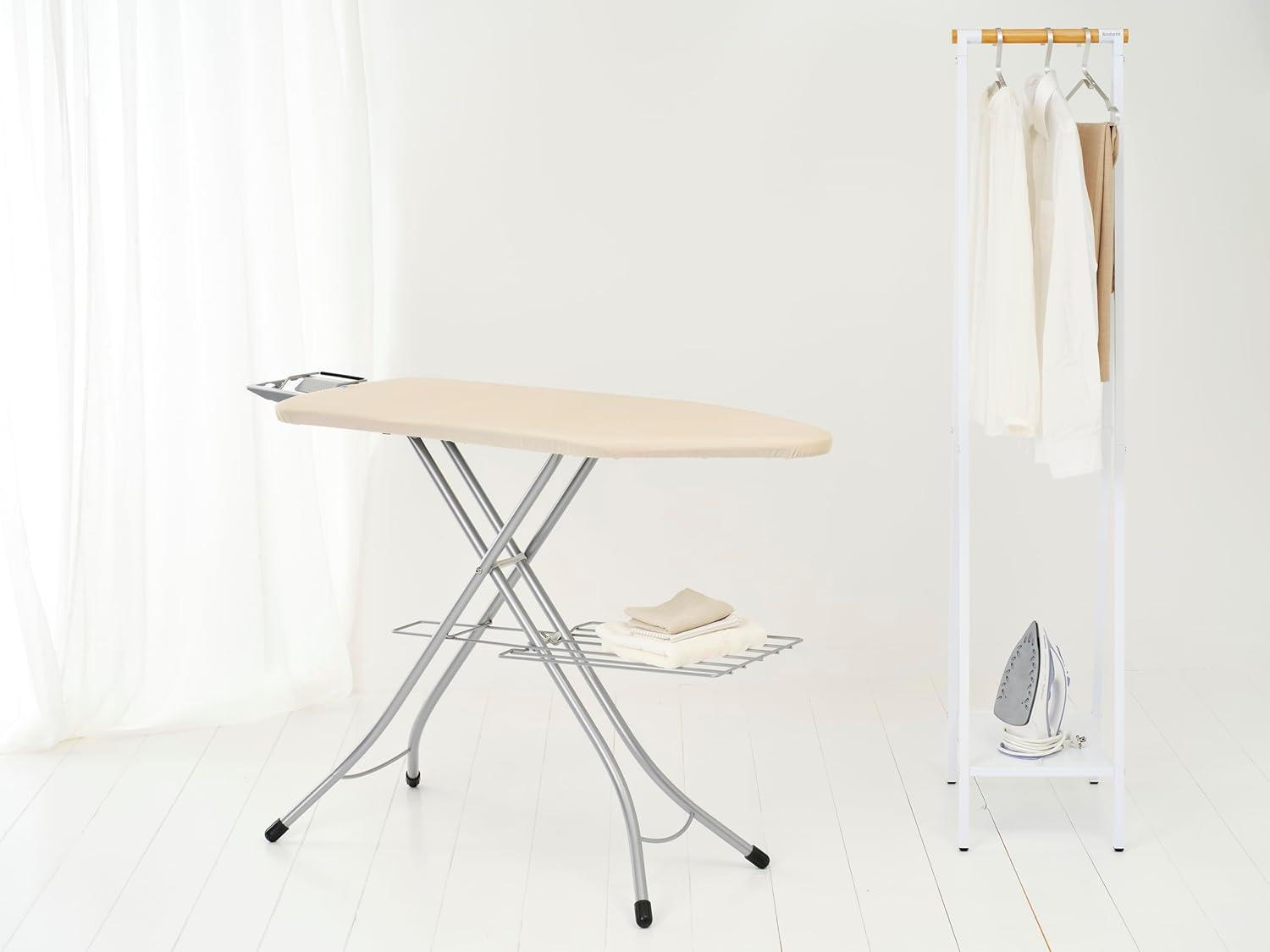 Ecru Metal Foldable Ironing Board with Linen Rack