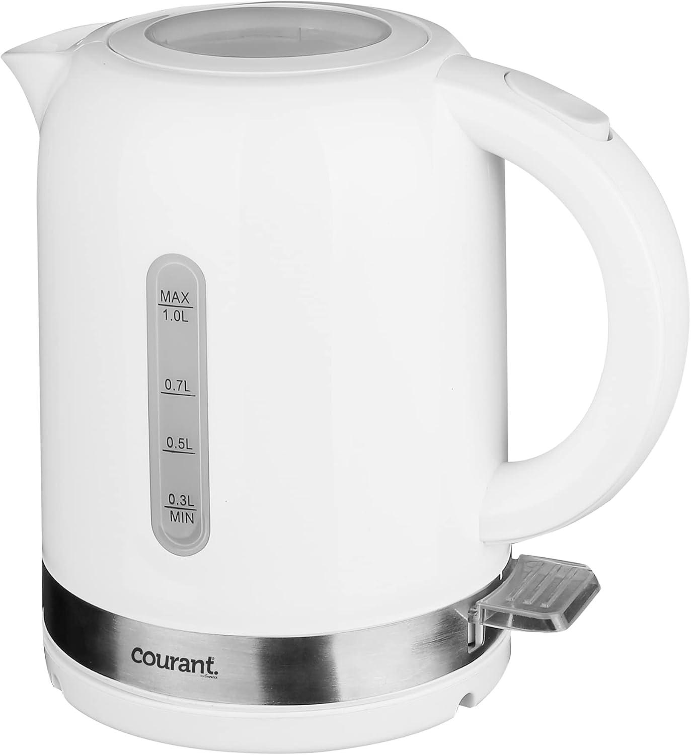 White 1-Liter Stainless Steel Electric Kettle with 360° Rotation