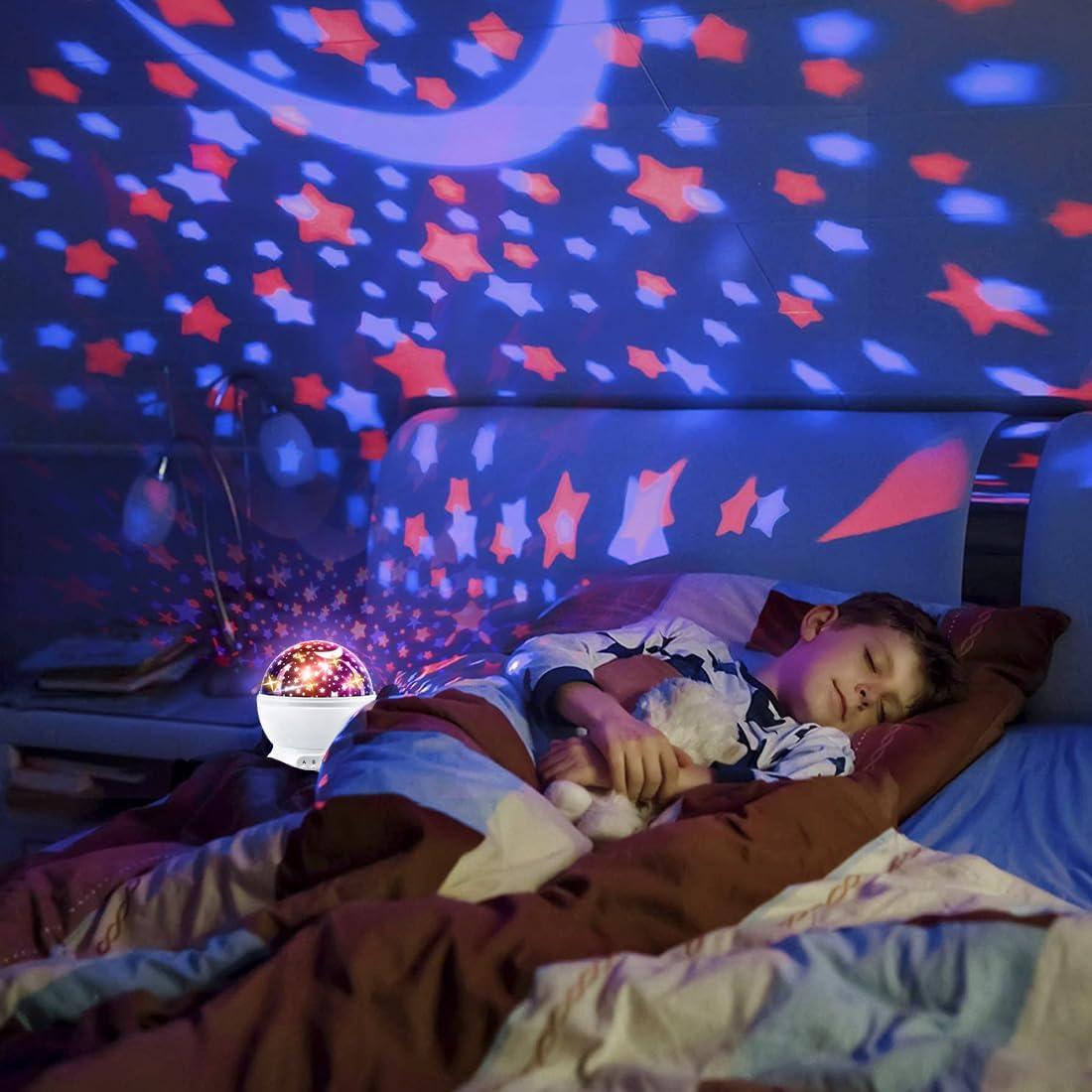 MOKOQI Star Projector Night Lights for Kids, Fun Gifts for 1-4-6-14 Year Old Girl and Boy, Projection Lamp for Kids Bedroom Ceiling, Stars and Moon for Child Asleep Peacefully (White)