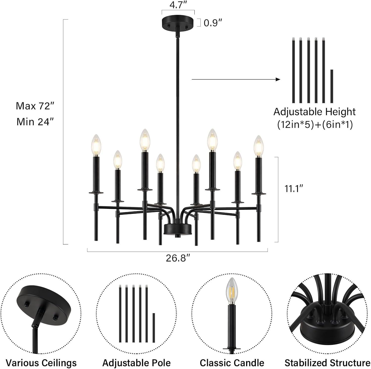 Trudeau 8-Light Modern Dining Room Candle Chandelier Light Fixture