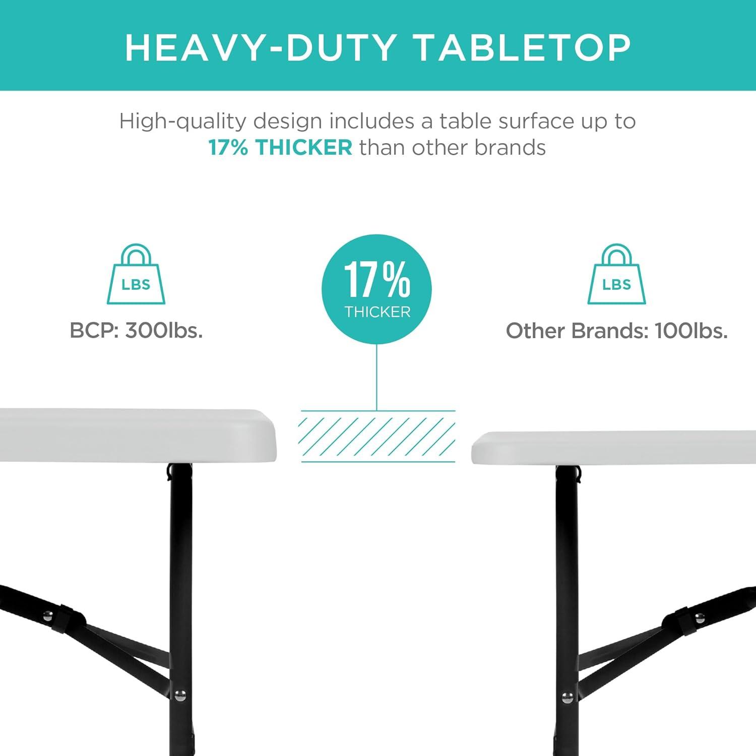 Best Choice Products 4Ft Plastic Folding Table, Indoor Outdoor Heavy Duty Portable W/ Handle, Lock For Picnic