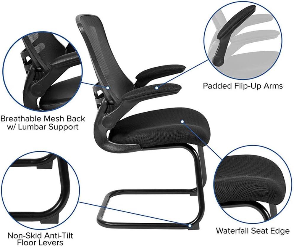 Flash Furniture Kelista Black Mesh Sled Base Side Reception Chair with Flip-Up Arms