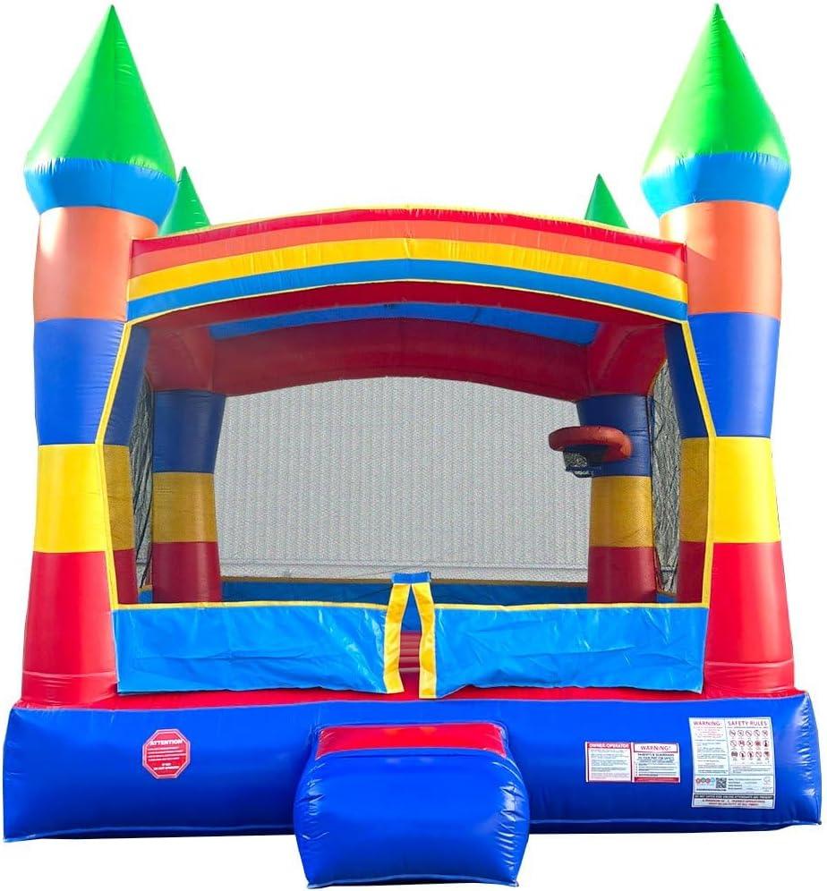 Pogo Bounce House Pogo Bounce House Crossover Inflatable Bounce House, Commercial Grade Party Playhouse Deluxe Rainbow Unit & Blower, For Kids & Toddlers, Backyard Outdoor Jump Fun, w/ Stakes & Storage Bag 13x12x14.5ft