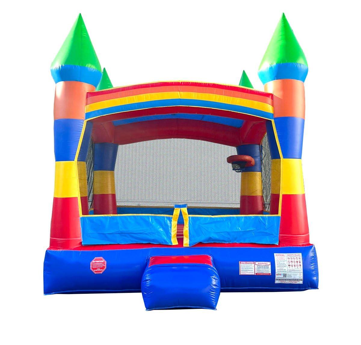 Pogo Bounce House Pogo Bounce House Crossover Inflatable Bounce House, Commercial Grade Party Playhouse Deluxe Rainbow Unit & Blower, For Kids & Toddlers, Backyard Outdoor Jump Fun, w/ Stakes & Storage Bag 13x12x14.5ft