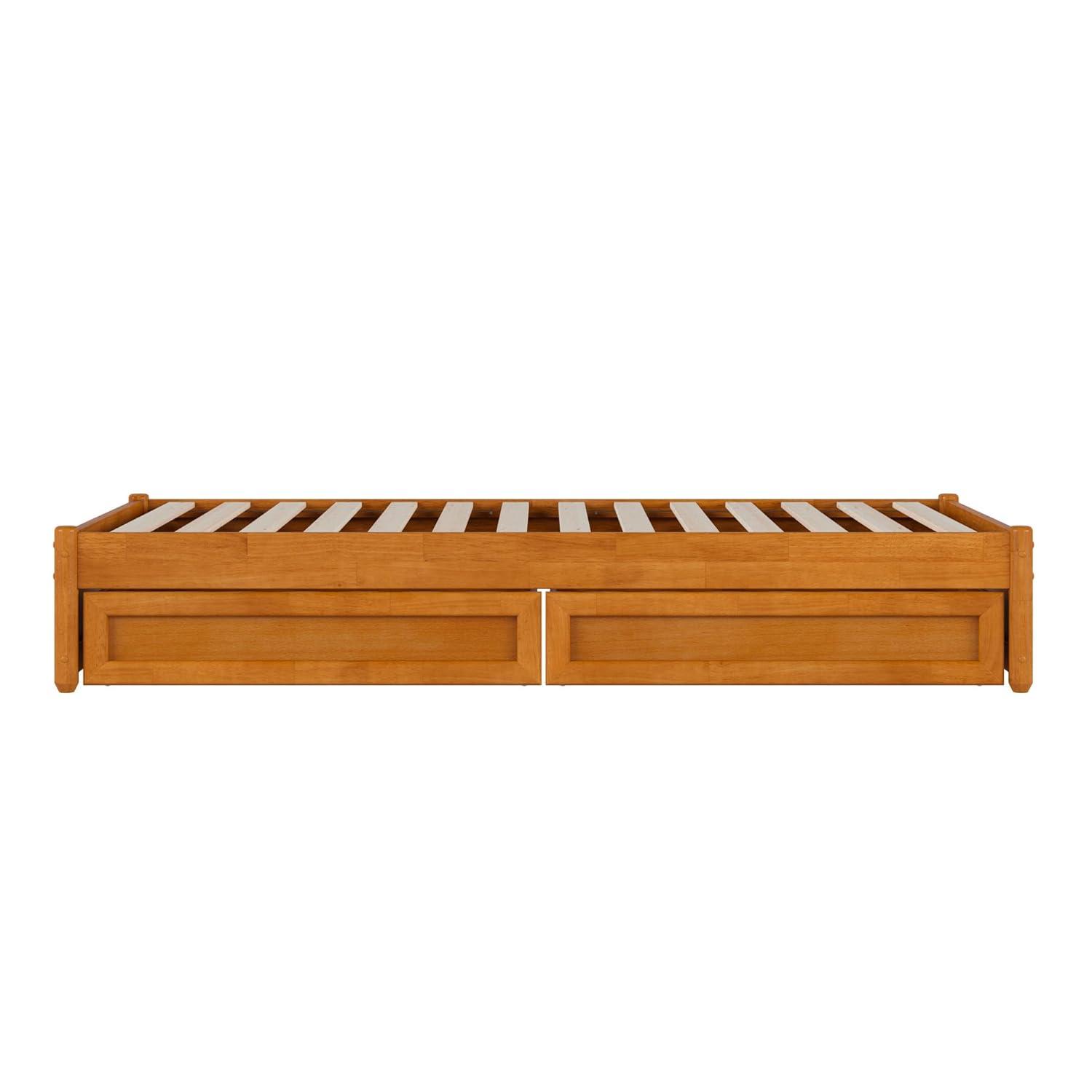 Barcelona Queen Wood Panel Platform Bed with Storage Drawers in Light Toffee