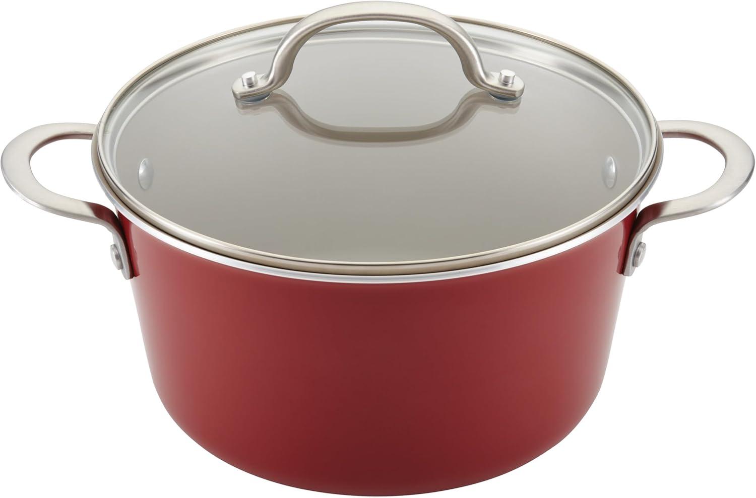 Ayesha Curry Home Collection 9 Pc Porcelain Enamel Nonstick Cookware Pots and Pans Set, Sienna Red