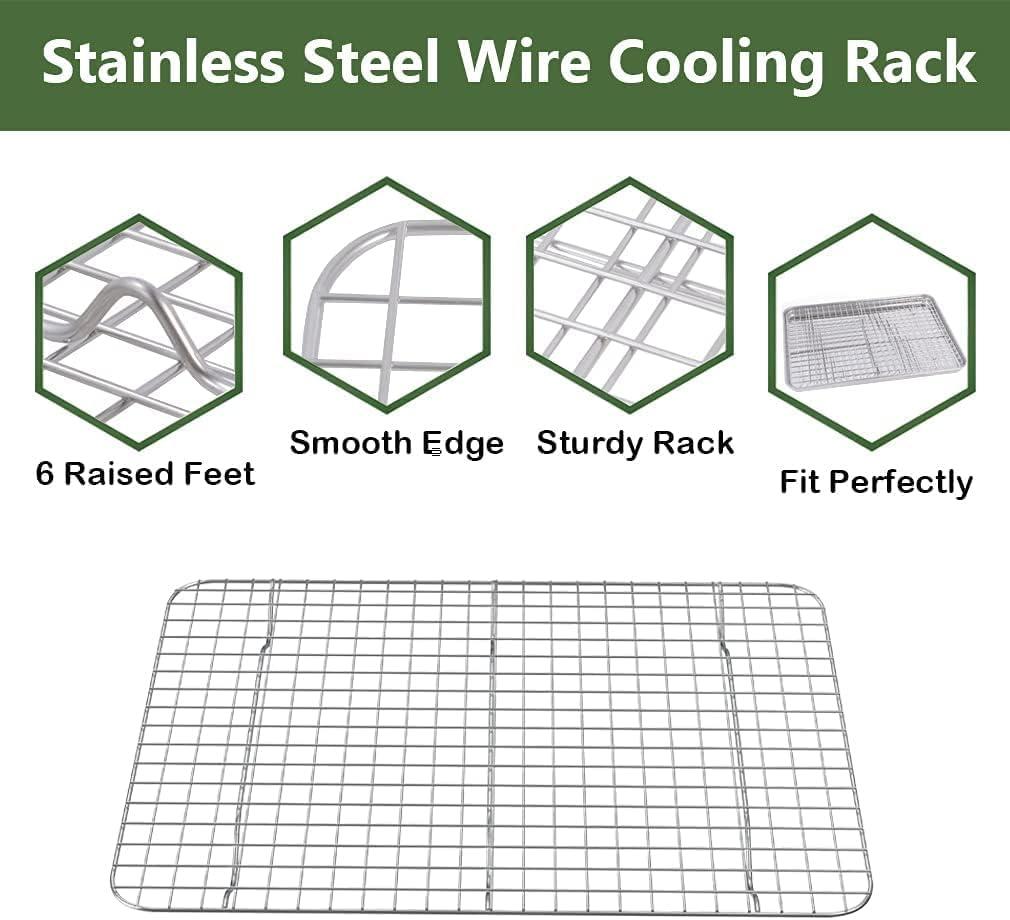 Walchoice Baking Sheet with Rack Set (2 Pans + 2 Racks), Stainless Steel Large Cookie Sheet with Wire Cooling Racks for Baking Cooking Roasting, Dishwasher Safe - 16” x12”