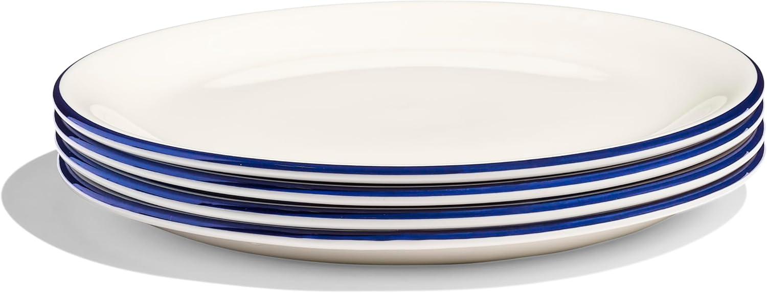 Made In Cookware - Set of 4 - Bread and Butter Plates - White With Navy Rim - Porcelain - Made in England