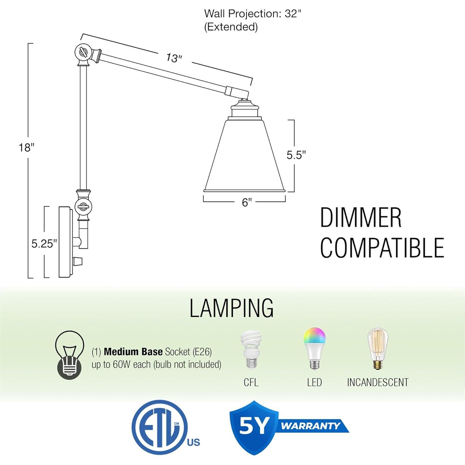 Kira Home Ellis 18" Vintage Industrial Swing Arm Wall Lamp - Plug In/Wall Mount + Cord Covers, Warm Brass Finish, 2-Pack