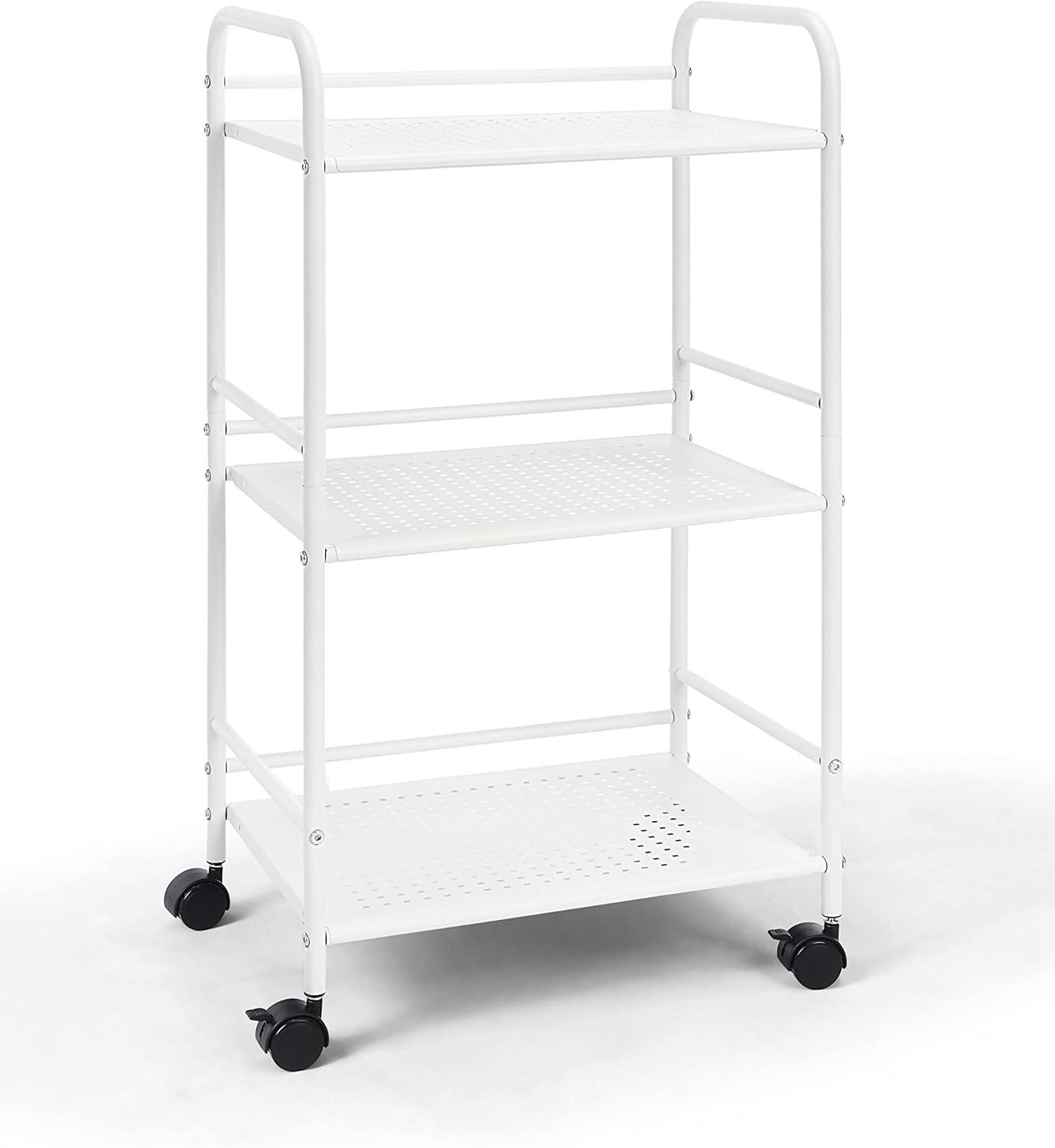 SunnyPoint Minimalist Style 3 Tier Utility Rolling Shelf Cart (WHT)