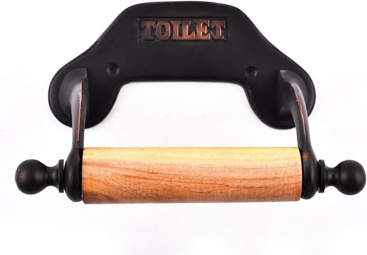 Oil Rubbed Bronze and Wood Wall Mounted Toilet Paper Holder