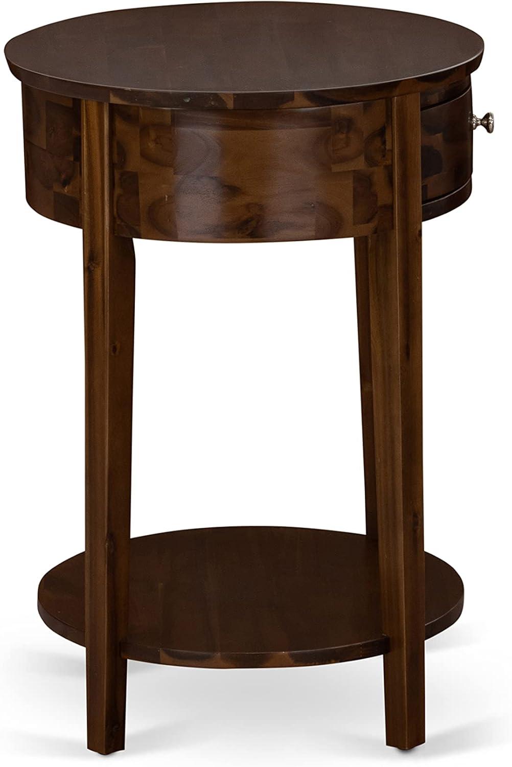 East West Furniture Hillsboro Asian Wood Nightstand in Antique Walnut