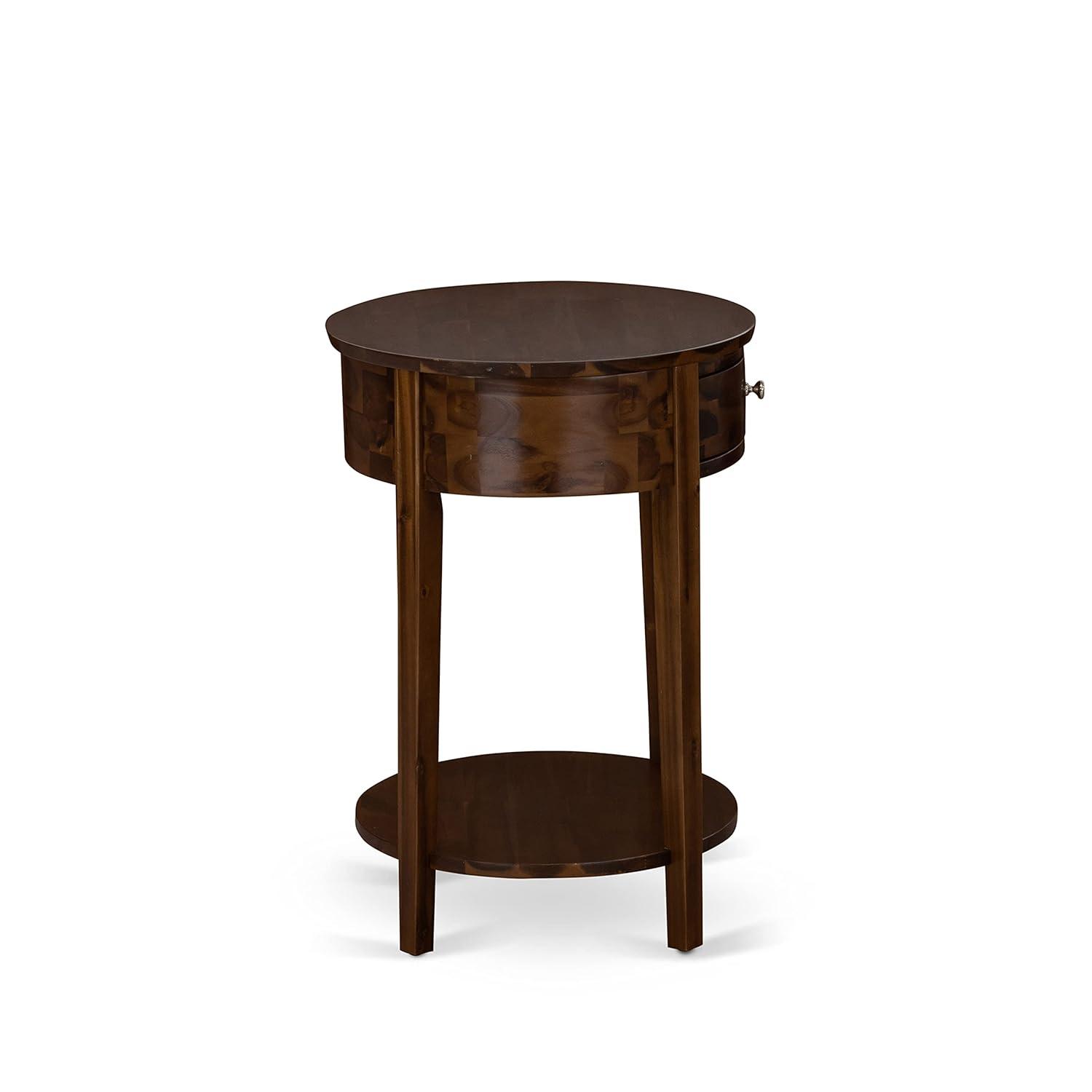 East West Furniture Hillsboro Asian Wood Nightstand in Antique Walnut